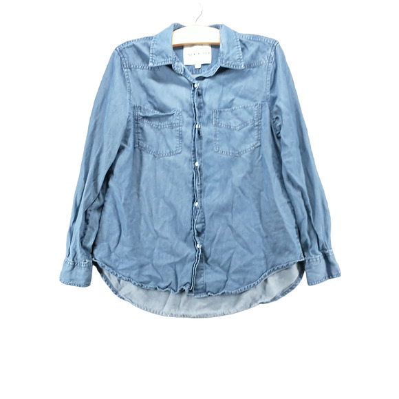 Lola River Women's Button Front Shirt Blue Small Chambray Long Sleeve Pocket - Picture 1 of 12